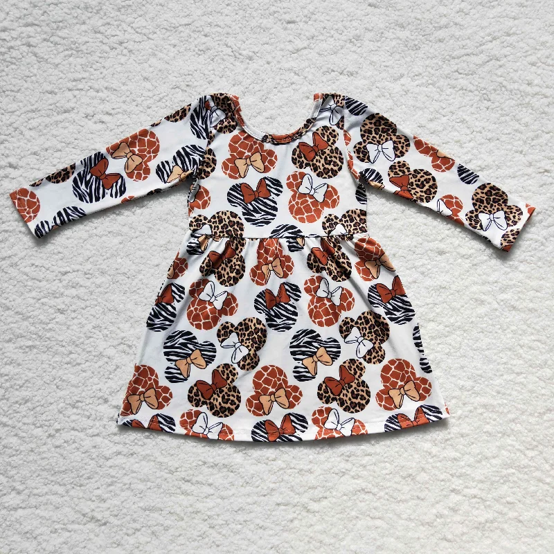 Mouse print long sleeve kids girl leopard dresses Tunics Recommended stylist