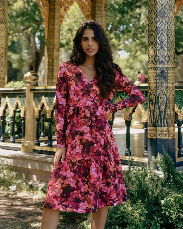 Amélie Layered Dress Scarlet Petals Elegant Long Evening