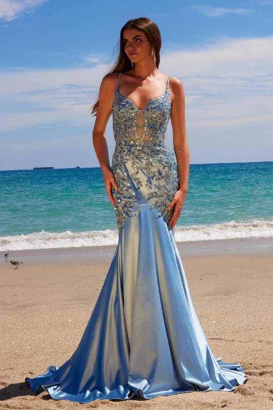 Nox Anabel -E1532 Scoop Neck Sequin Applique Mermaid Dress Tunics Stylish modern