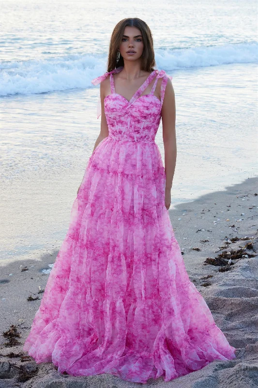 Nox Anabel -T1501 Sweetheart Chiffon Printed Layered A-Line Dress Tunics Timeless classic
