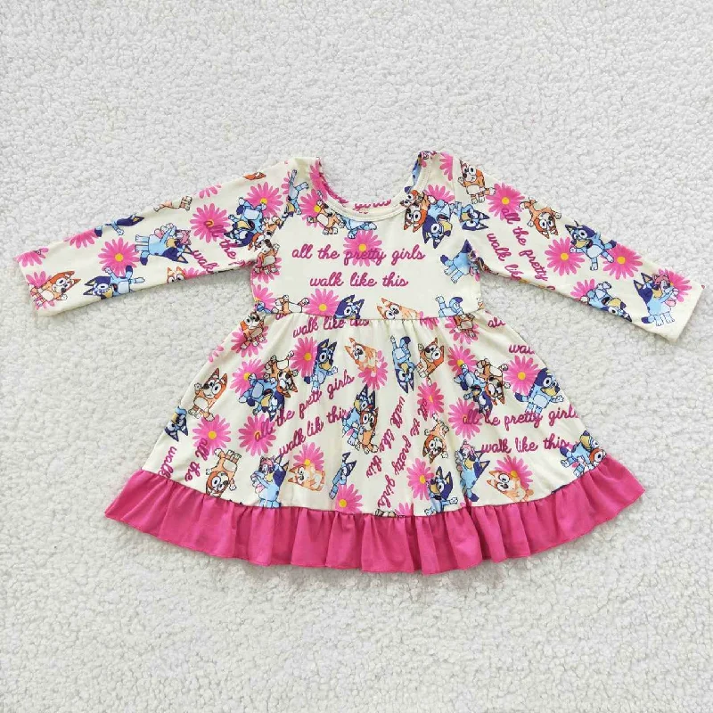 Pretty girl flower cartoon dogs pink dress Bodycon Club Sequined