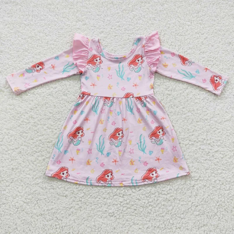 Princess mermaid kids girl pink flutter dress Tunics Summer linen
