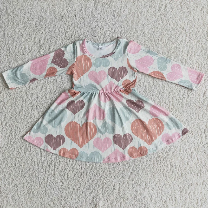 Promotion 6 A1-5 Baby Girl Long Sleeves Valentine's Day Hearts Twirl Dress Tunics Floral girly