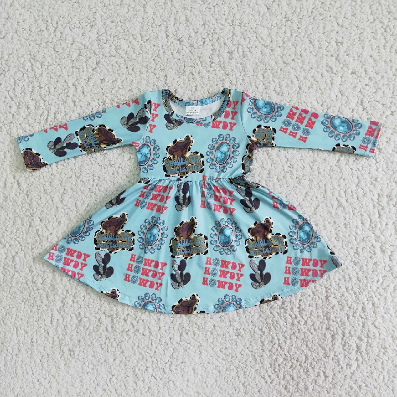 Promotion 6 B13-9 Baby Girl Long Sleeves Western Print Twirl Dress Tunics Corduroy durable