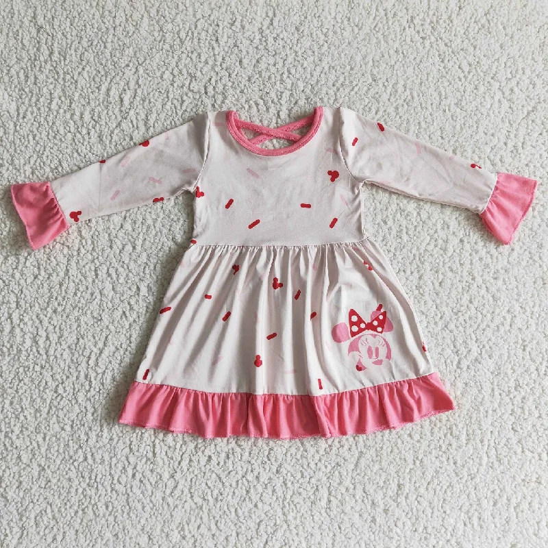Promotion GLD0096 Baby Girl Long Sleeves Mouse Twirl Dress Shift Classic Vintage