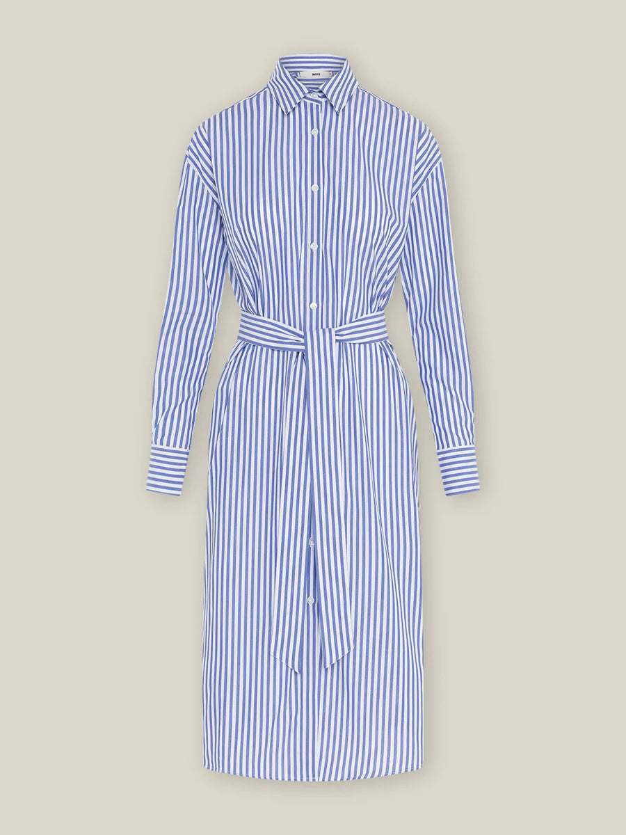 Shirt Dress Stripes White/Blue Tunics Solid Classic