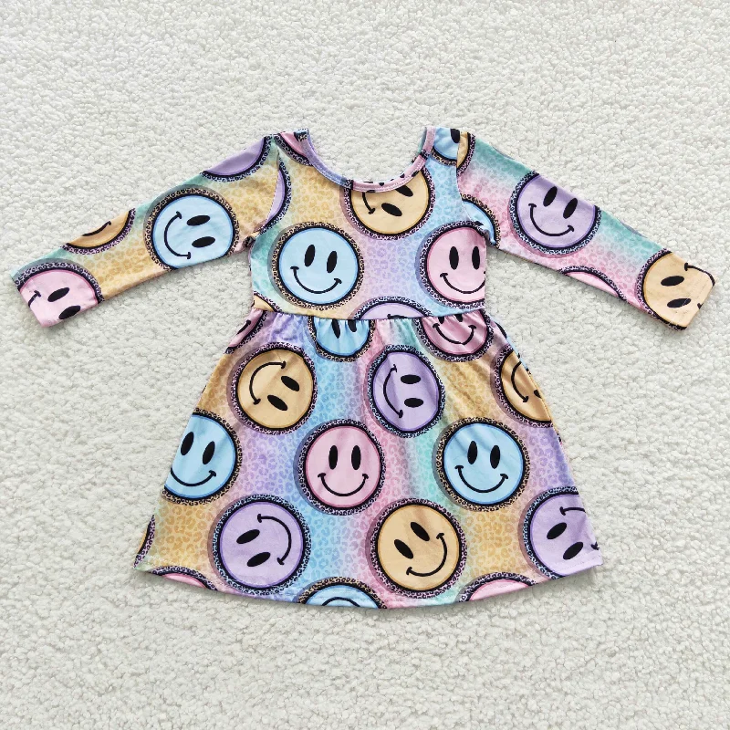 Smiling face fancy girls leoaprd sleeved dress Tunics Ceremony elegant
