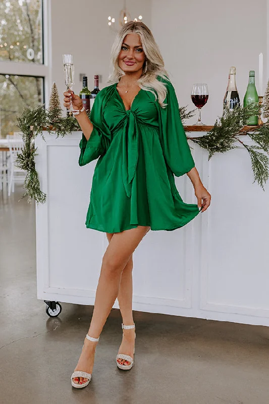 Sweetest Secret Front Tie Dress In Hunter Green Tunics Satin smooth