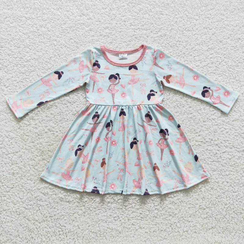 Toddler dancing girl flowers long sleeve dress Tunics Trendy modern