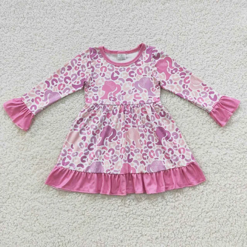 Toddler girl pink barbie leopard dress Floral Print girly