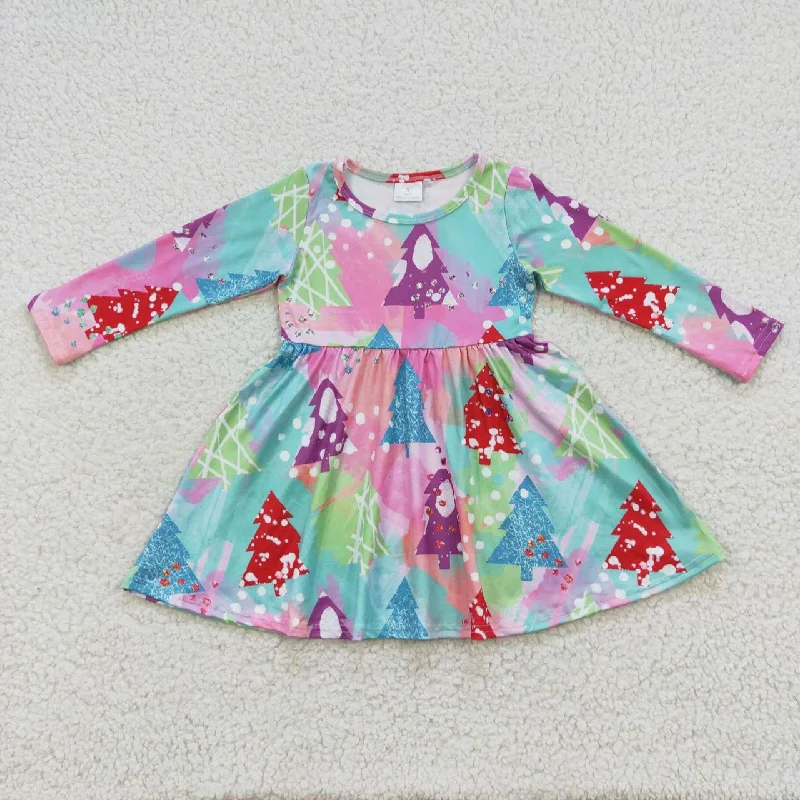 Toddler girl christmas trees long sleeve dress Tunics Designer luxury