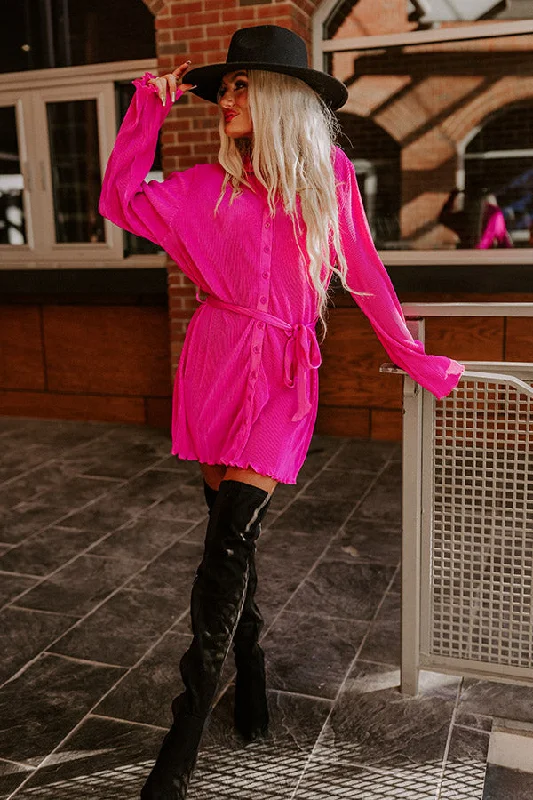 True To Form Pleated Dress In Fuchsia Tunics Party sparkling