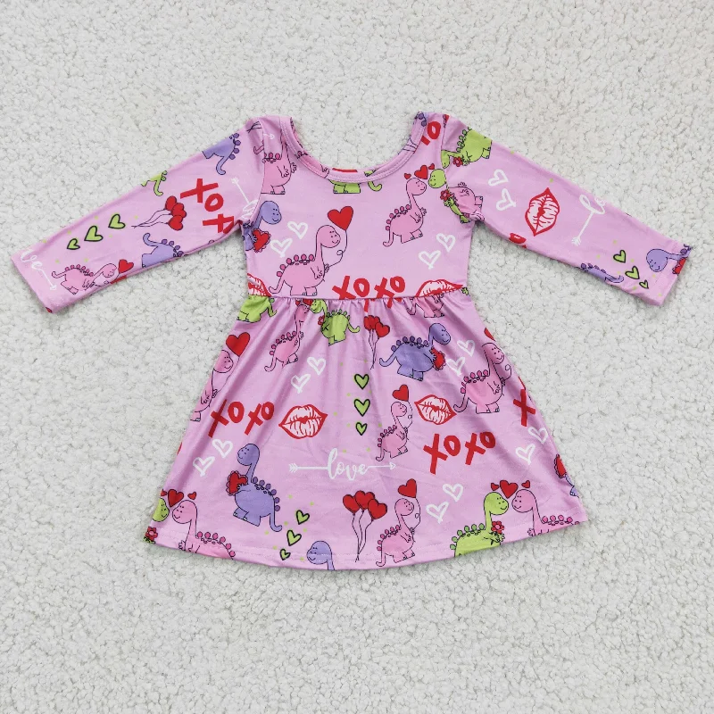 Valentine's dinosaur baby girls pink dress Tunics Print Colorful