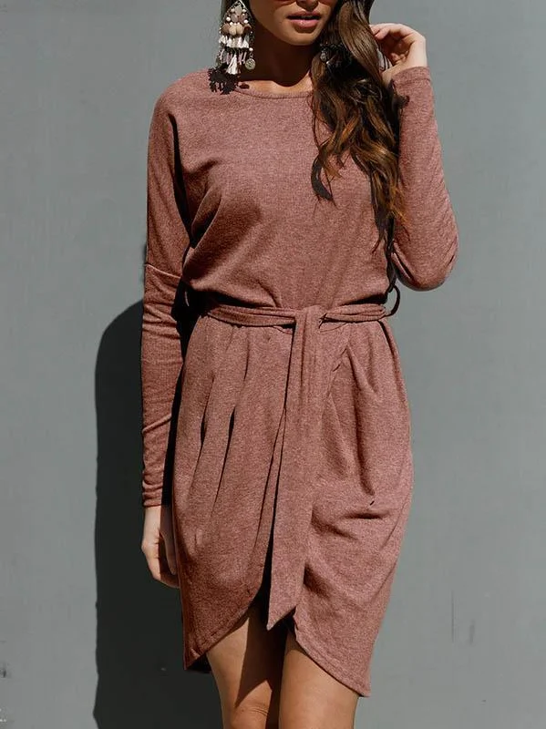 Winter Long Sleeve Asymmetric Belted Mini Dress Tunics Trousers formal