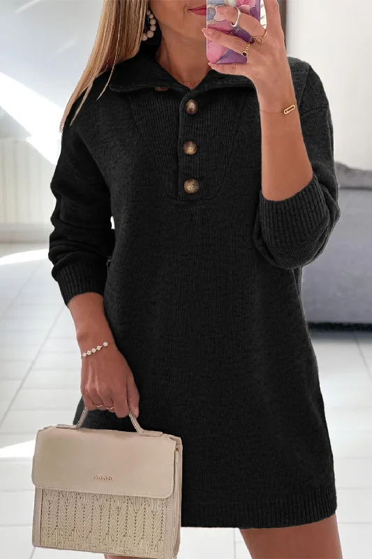 Turtleneck Button Down Solid Lapel Knit Dress Tunics Recommended stylist