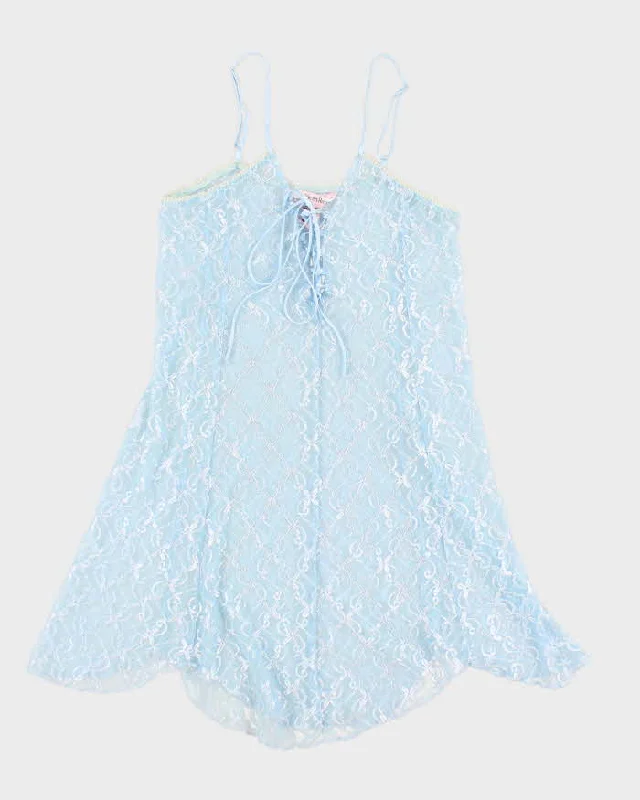 Y2k 00s La Vie En Rose Blue Mesh Slip Dress - M Casual Short Summer